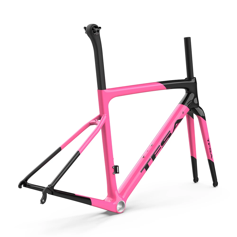 

Рамка TFSA из углеродного волокна для дорожного велосипеда, Ультралегкая рамка с резьбой BSA, нижний кронштейн T1000 из углеродной ткани, розово-к...