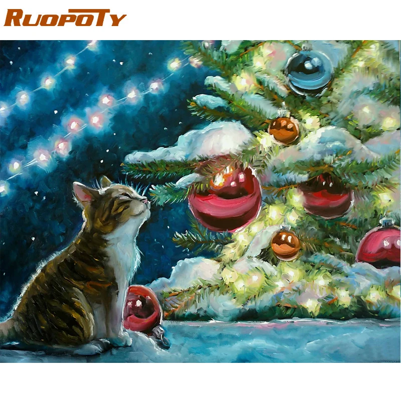 Ruopoty Рождественская фотография DIY живопись по комплекты номеров пейзаж современный расписанный вручную картина маслом для домашний декор произведение искусства 60x75 см