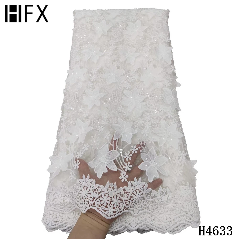 

HFX New arrival High Quality 2021 Tulle sequins French Nigerian Lace Fabrics Embroidered African Lace Fabric for women H4633