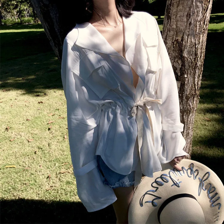Женская летняя модная Свободная белая рубашка в Корейском стиле 2020 Женский