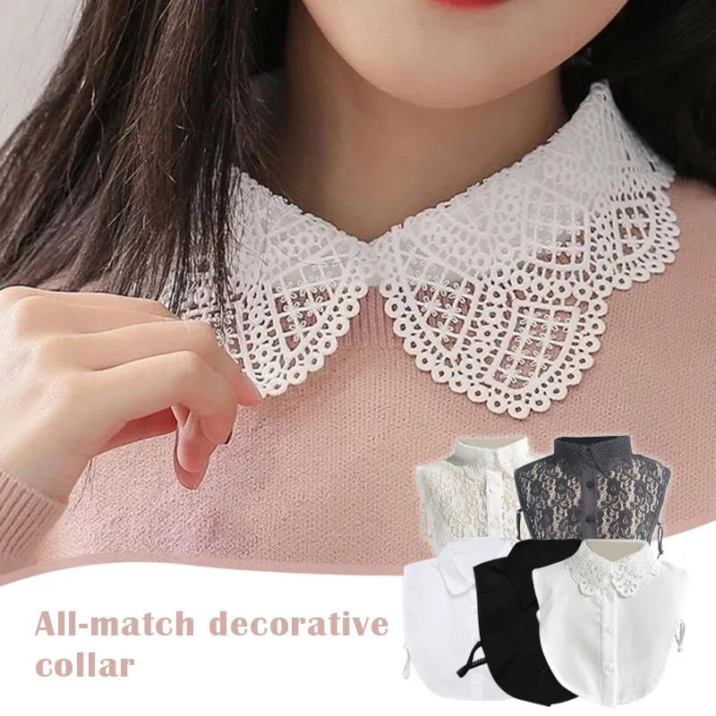 

Newly Fake Collar For Women Man Shirt Stylish Detachable Half Shirt Half Blouse Floral Lace Elegant Fake Collar For Women Man