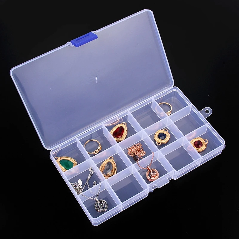 

15Gird Jewelry Storage Box Transparent Case Ring Earring Drug Pill Beads Portable Plastic Organizer Container Case Travel Bins