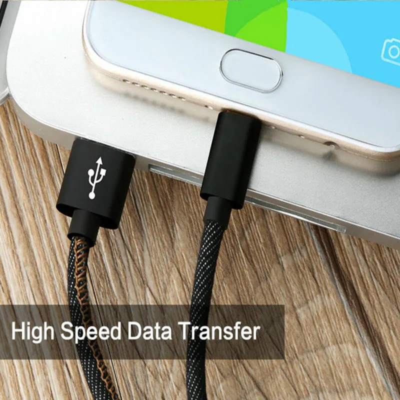 Микро кабель в джинсовой оплетке с разъемом типа C USB для зарядки шнур Samsung S8 Xiaomi
