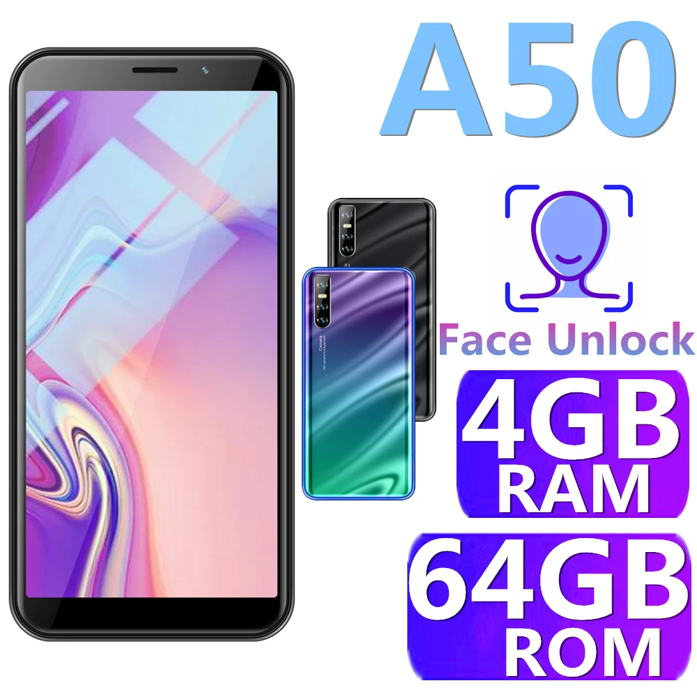 Android A50, мобильные телефоны, 13 МП, 4 Гб ram+ 64 ГБ rom, распознавание лица, celular, 6,0 дюймов, 18:9, дешевые мобильные телефоны, разблокированные смартфоны