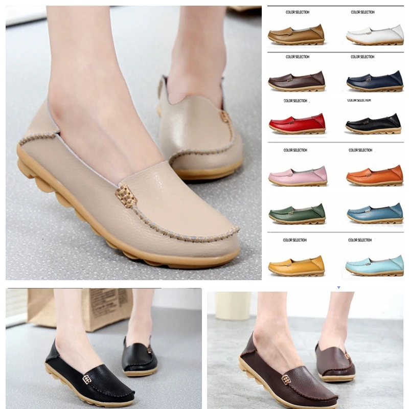 Повседневная женская обувь для мам Белые туфли Женская кожаная на плоской