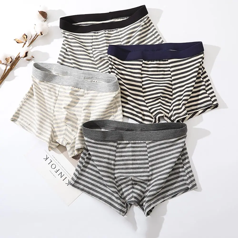 

Men's Cotton Striped Fashion Underwear Sexy Mid-waist Breathable Soft Comfortable Personality Middle Waist Boxer Shorts Panties