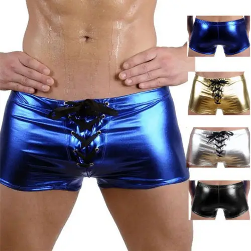 Сексуальные мужские трусы Meihuida на молнии из ПВХ и латекса шорты лакированной