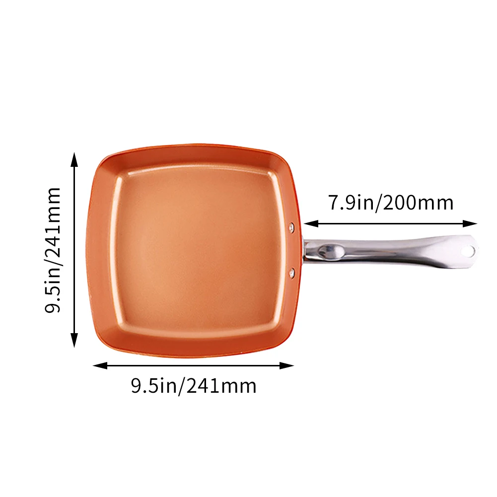 

Handled Non Stick Frying Pan Bronze Aluminum Alloy Retro Flat Bottom Square Pot Kitchen Accessories Cookware Supplies Tools