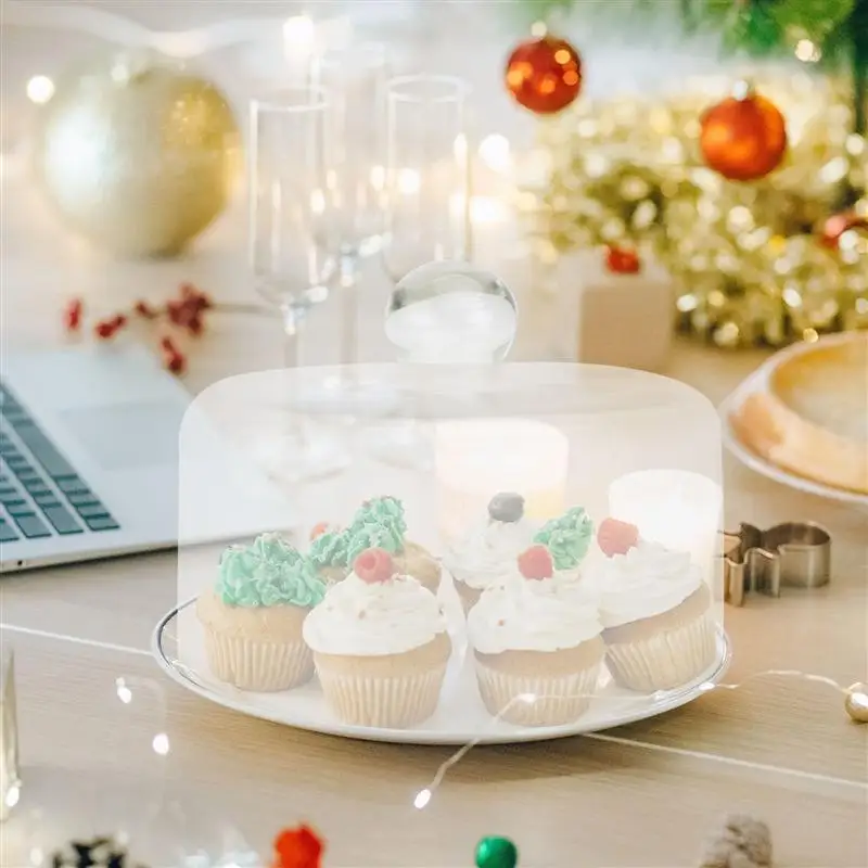 

1Pc Cake Cover Snack Cover Crystal Clear Glass Dome Kitchen Food Cover (White)