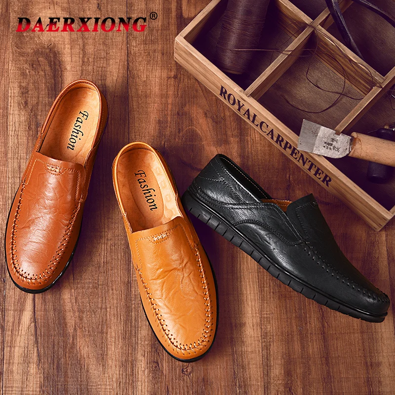 Men Leather Shoes Casual 2019 New Loafers Flat Slip-on Breathable Solid Soft Mocasines Boat Chaussure Homme | Обувь