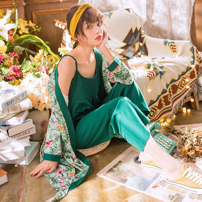 Летний мягкий женский пижамный комплект из 3 предметов сексуальная пижама для