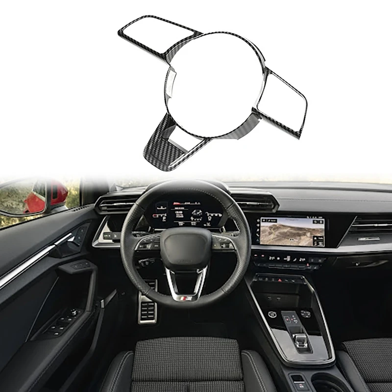 

Carbon Fiber Steering Wheel Panel Cover Trim Panel Decoration Frame Sticker For- A3 A3L 2021