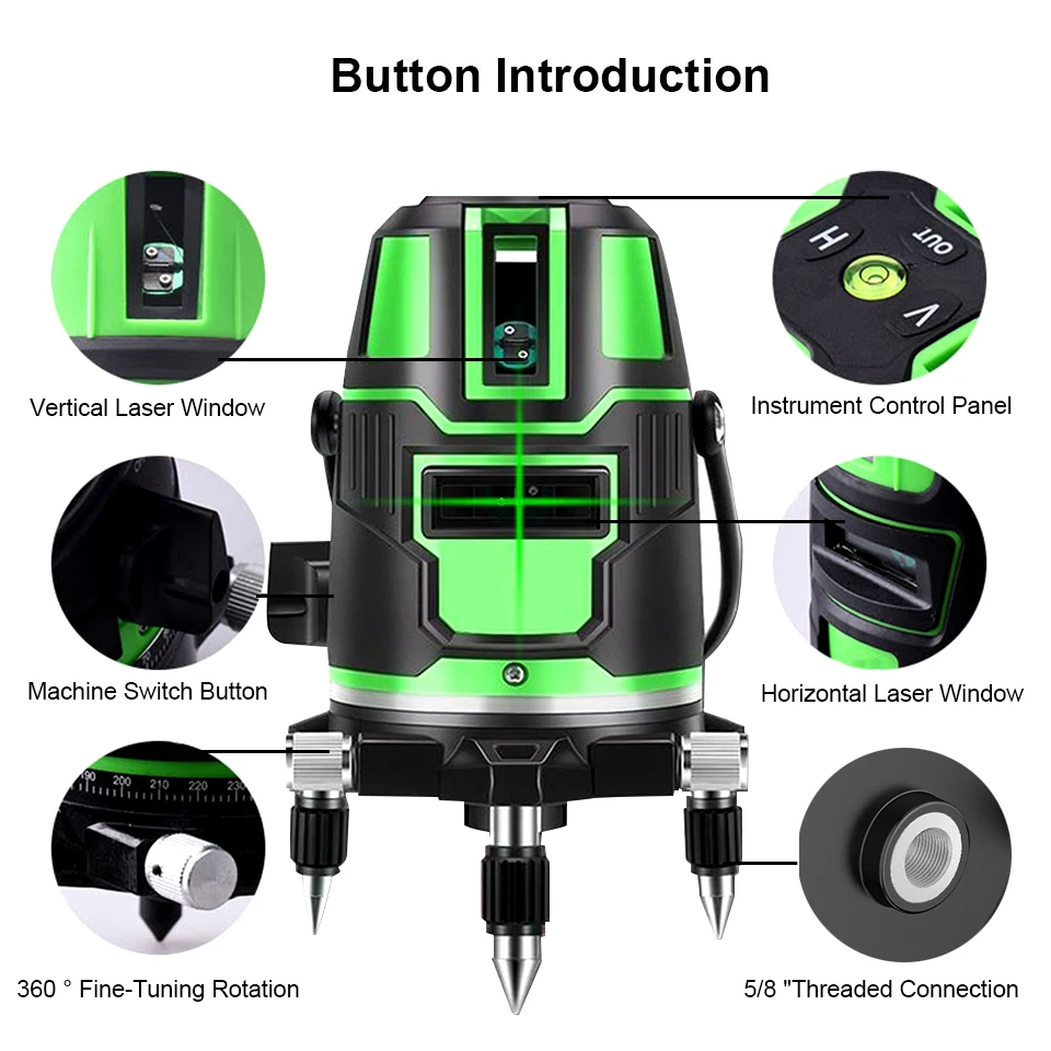 Самонивелирующийся лазерный уровень зеленого цвета с коробкой 360 | Инструменты