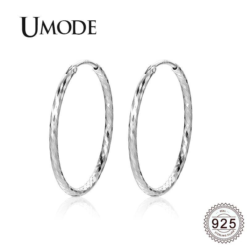 UMODE большие круглые 925 пробы серебряные серьги простые винтажные серебряные серьги-кольца классические ювелирные аксессуары ULE0334