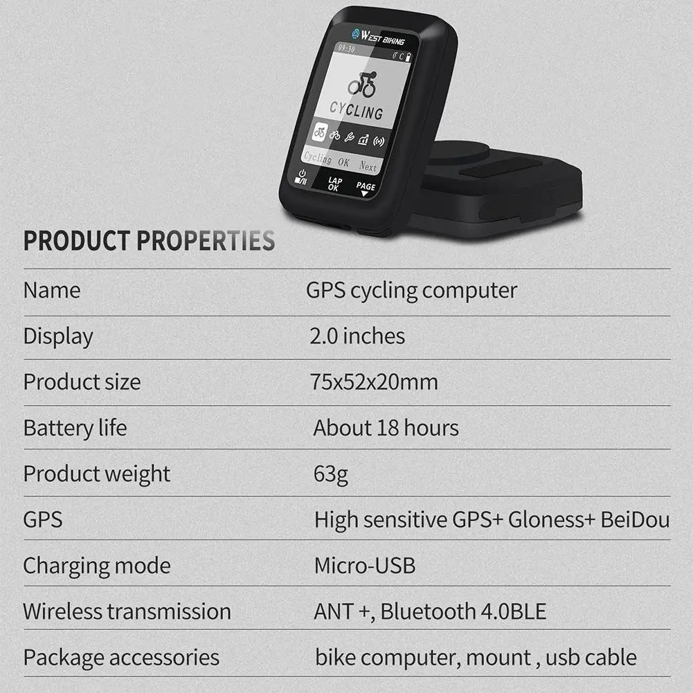 

GPS Bike Computer Bluetooth ANT Wireless Bike Speedometer IPX7 Waterproof Bicycle Computer Stopwatch Perfect For Most Bikes