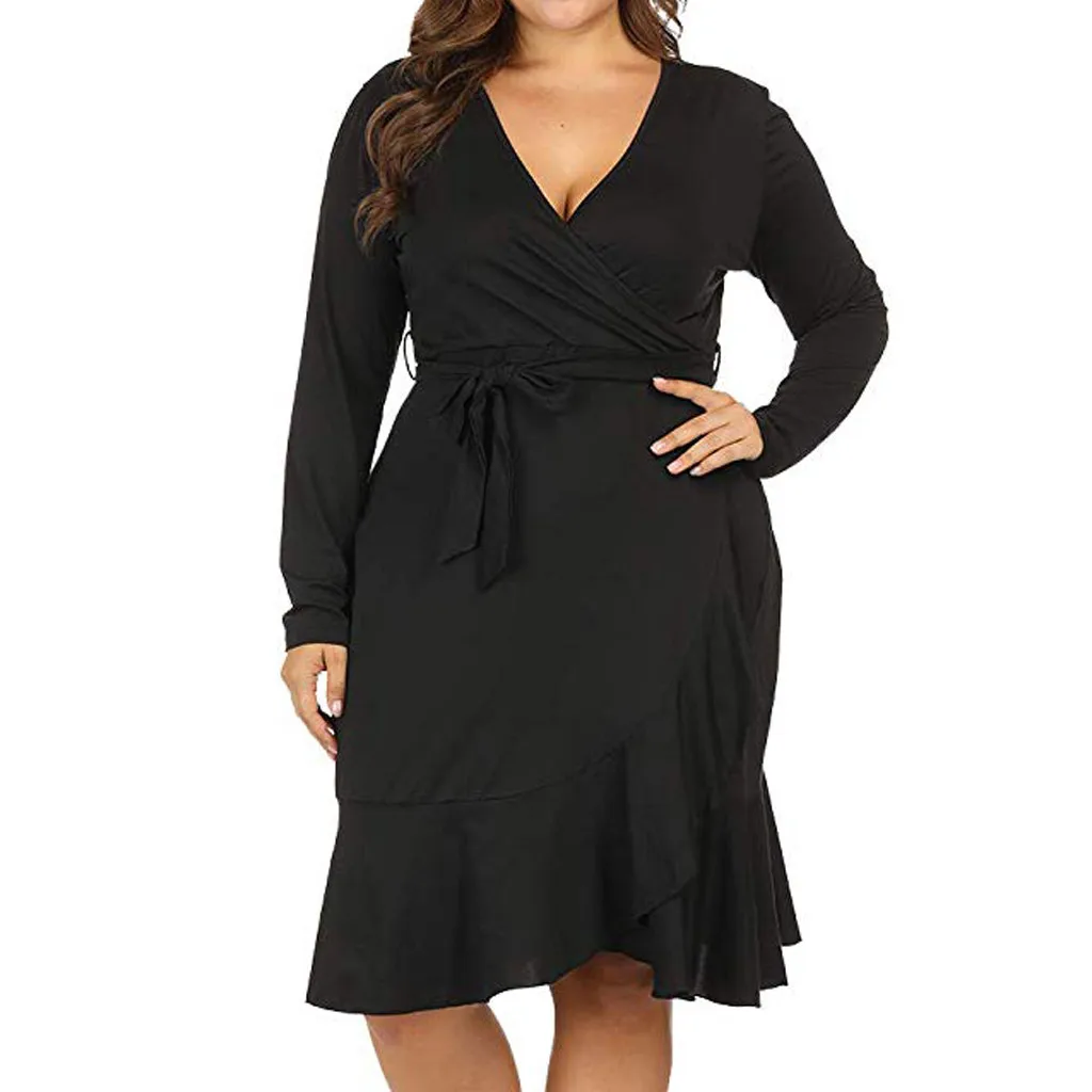 Женское Повседневное платье с оборками v-образным вырезом длинным рукавом