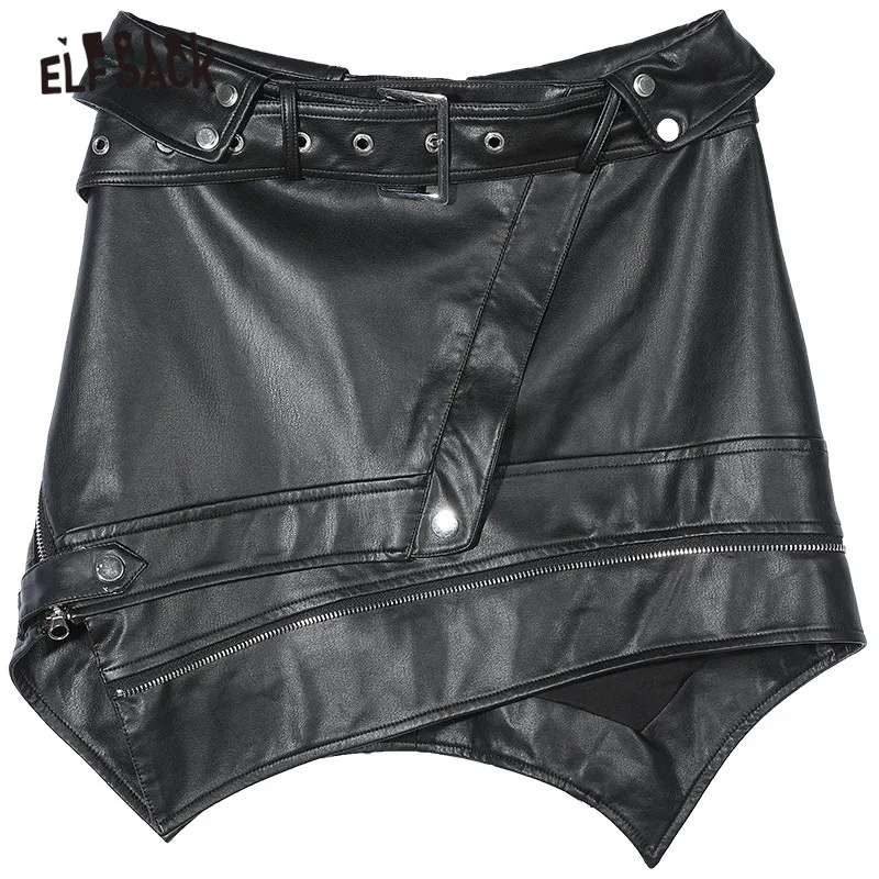

ELFSACK Solid Pure High Waist Casual Women Locomotive Mini Skirts,2020 Winter ELF Irregular Hem,Korean Sexy Ladies Daily Bottom