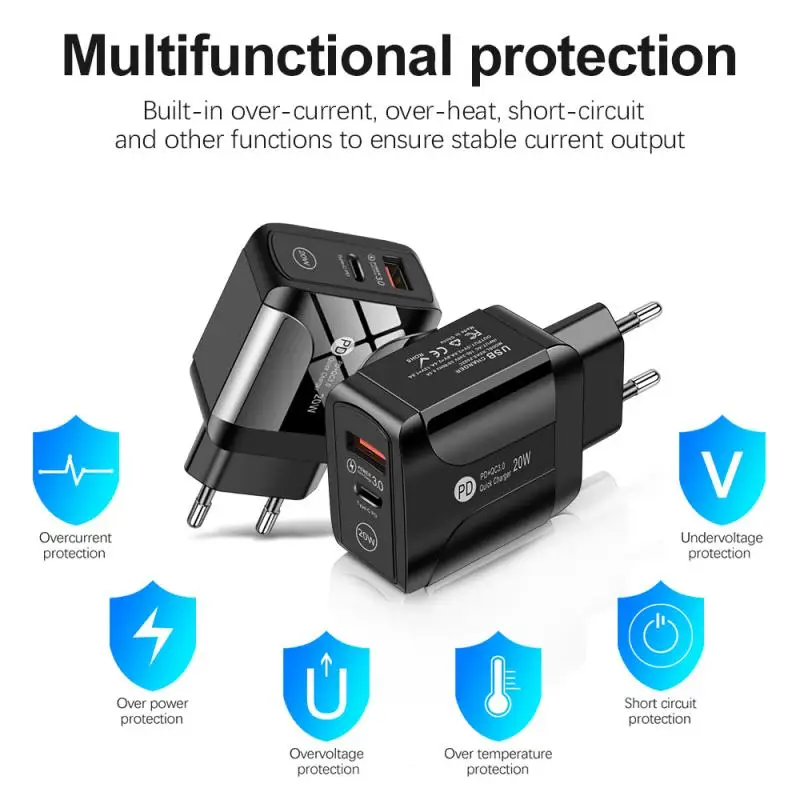

New USB Charger Quick Charge QC3.0+ PD20W Universal Wall Mobile Phone Charger For Samsung Xiaomi IPhone QC3.0 Charging Adapter