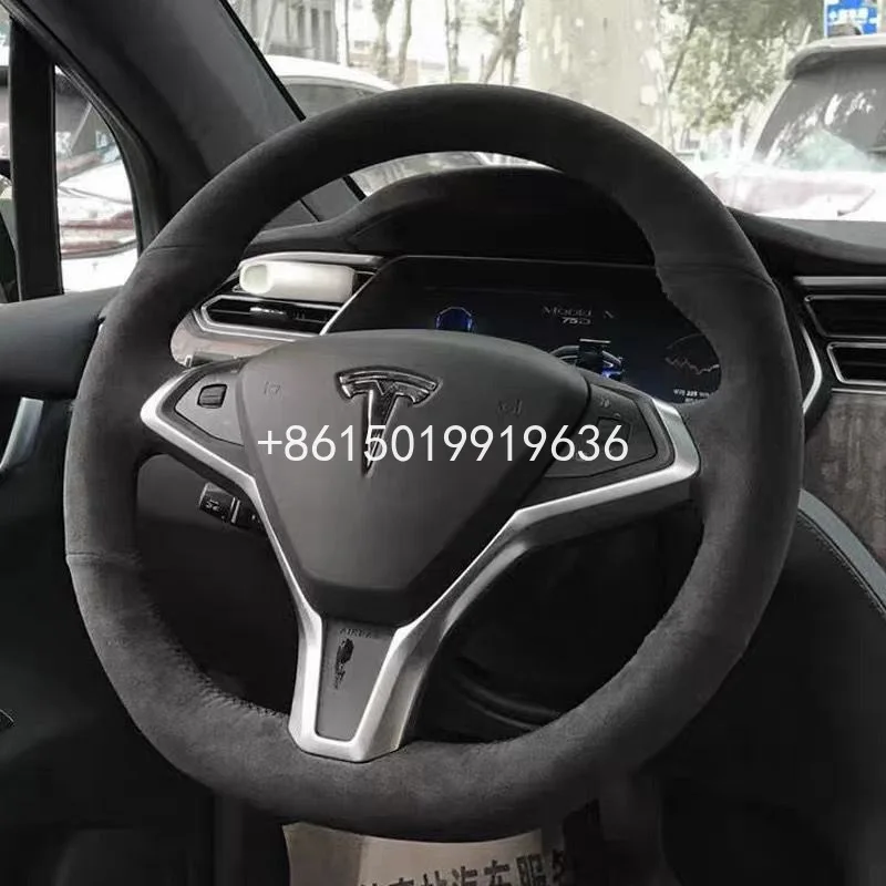 

Top Leather Car Steering Wheel Stitch on Wrap Cover For Tesla Model S Model X 2014-2020