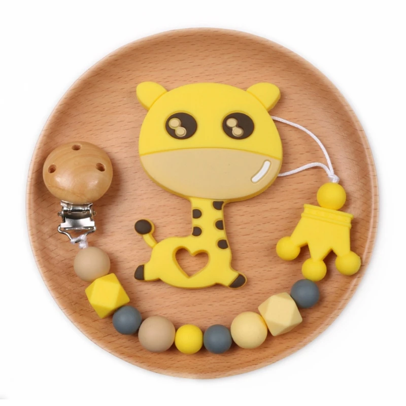 

Creative Giraffe Teether Baby Pacifier Clip Silicone Beads Teether Bracelet Pacifier Chain Infant Teething Soother Babies Molar