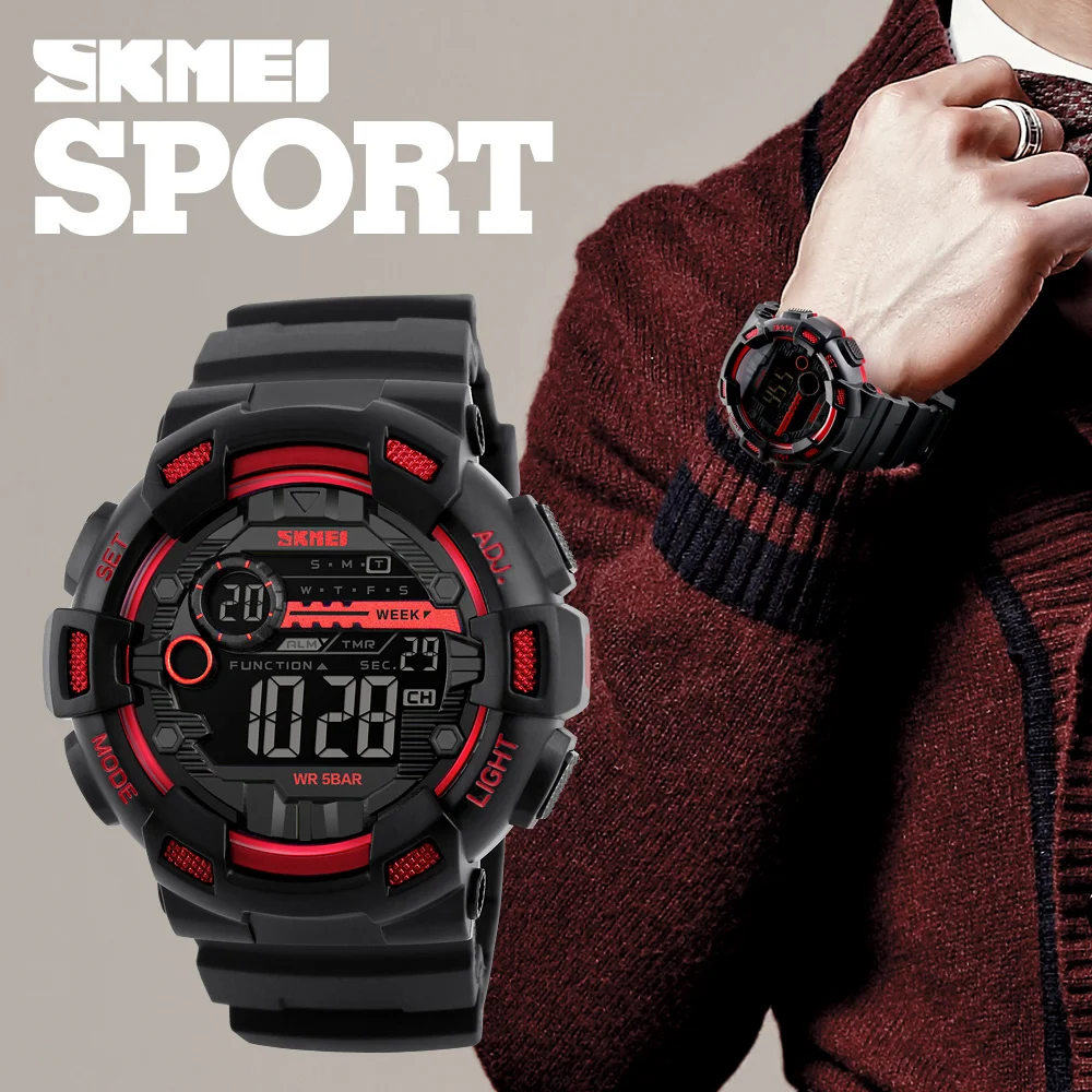 

SKMEI Outdoor Sport Watch Men Multifunction 5Bar Waterproof PU Strap LED Display Watches Chrono Digital Wristwatch Reloj Hombre