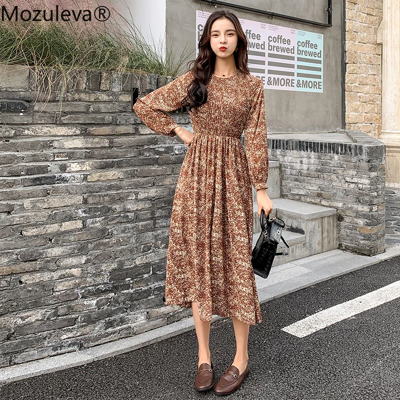 Женское платье-трапеция с круглым вырезом Mozuleva простое винтажное шифоновое