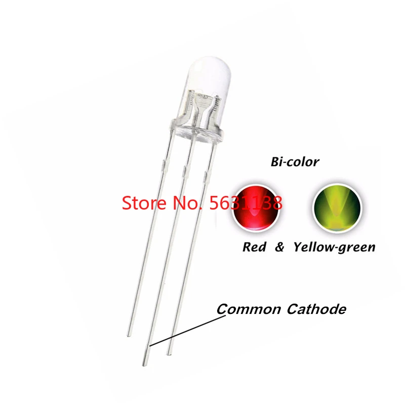 100 шт. 5 мм красный + зеленый двухцветный светодиод круглая головка прозрачный DIP 3 s