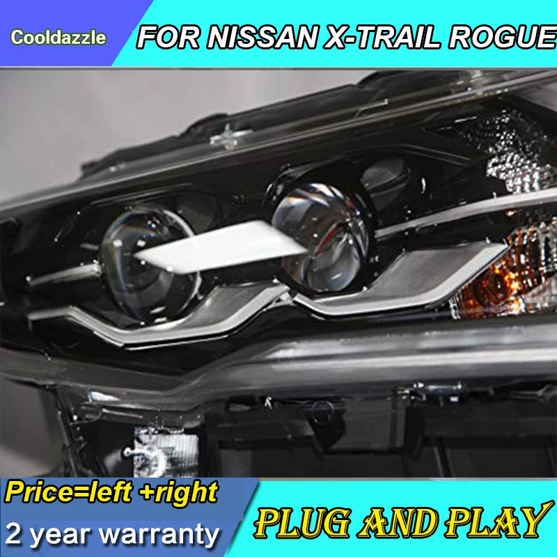 1 пара для NISSAN X-Trail Rogue светодиодный светильник на голову год черный корпус передняя лампа головной светильник s с дневным ходовым светильник