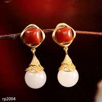 kjjeaxcmy boutique jewelry s925 sterling silver jewelry fashion lady agate white jade gold plated 925 silver earrings he tianyu