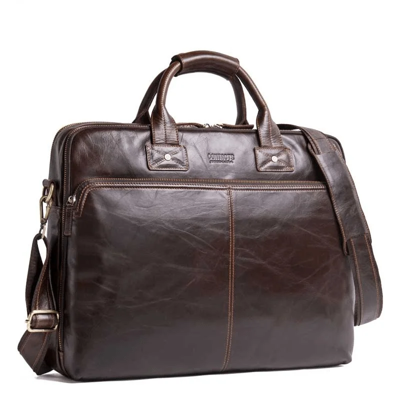 New Men's Cowhide Business Briefcase Can Hold 14 Inch Laptop Leisure Bag Large Capacity One Shoulder Bag Fashion Crossbody Bag