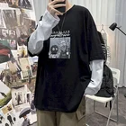 Мужская футболка с длинными рукавами, в Корейском стиле, свободная универсальная рубашка в стиле хип-хоп, для мальчиков