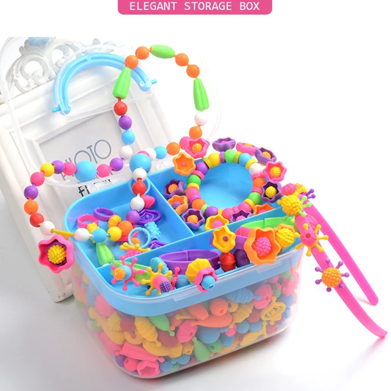 

550Pcs Kids Beads Set Handicrafts DIY Creative Colorful Assorted Shapes Girls Toys Manual Craft Necklaces Making Kit