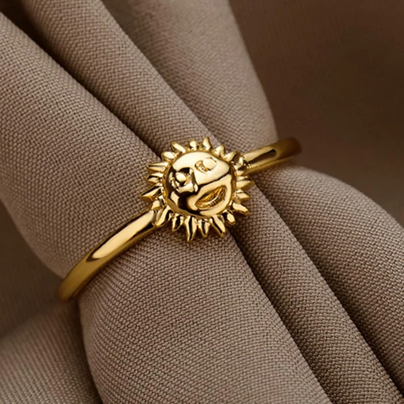 

Moon And Sun Rings For Women Vintage Gold Stainless Steel Wedding Ring Fashion Jewelry Accessories For Women Birthday Gift