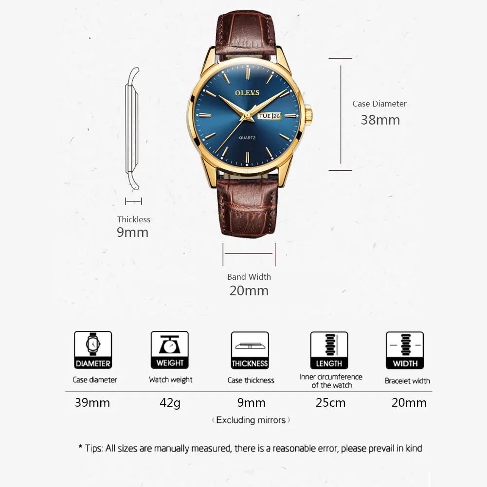 Мужские часы Reloj hombres OLEVS коричневые из натуральной кожи лучший бренд
