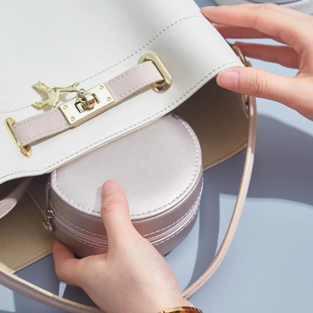 

PU Fibre Jewelry Box Portable Storage Organizer Earring Holder Zipper Women Jewelry Display Travel Case for Necklaces Joyeros