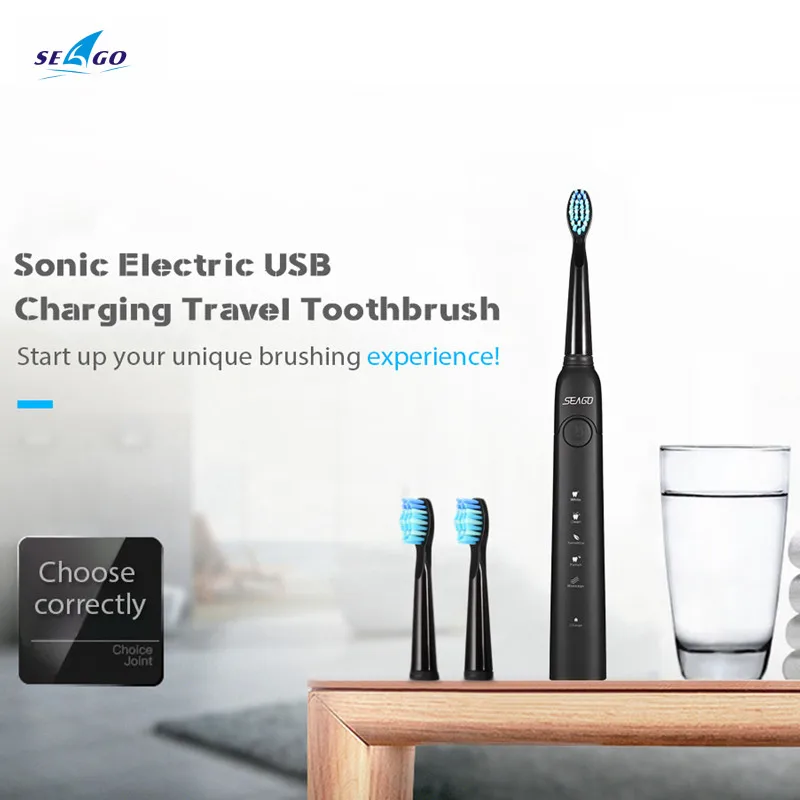 SEAGO SG 949 звуковая электрическая зубная щетка USB зарядка с 7 шт. сменные головки для