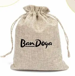 

200ПК подгоняли сумки & мешки льна джута шнурка логотипа 15кс20км напечатанные с черным логотипом