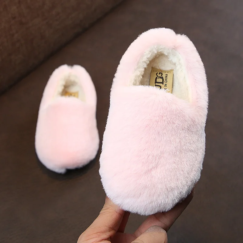 Детские Лоферы DOGEEK удобная обувь для девочек однотонная теплая пушистая