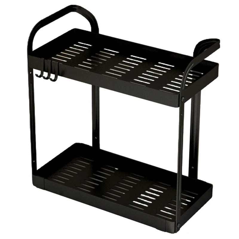

Kitchen Bathroom Organizer Rack,Metal Shelf For Cabinet Pantry Shower Storage Organization, With 3 Removable Hooks