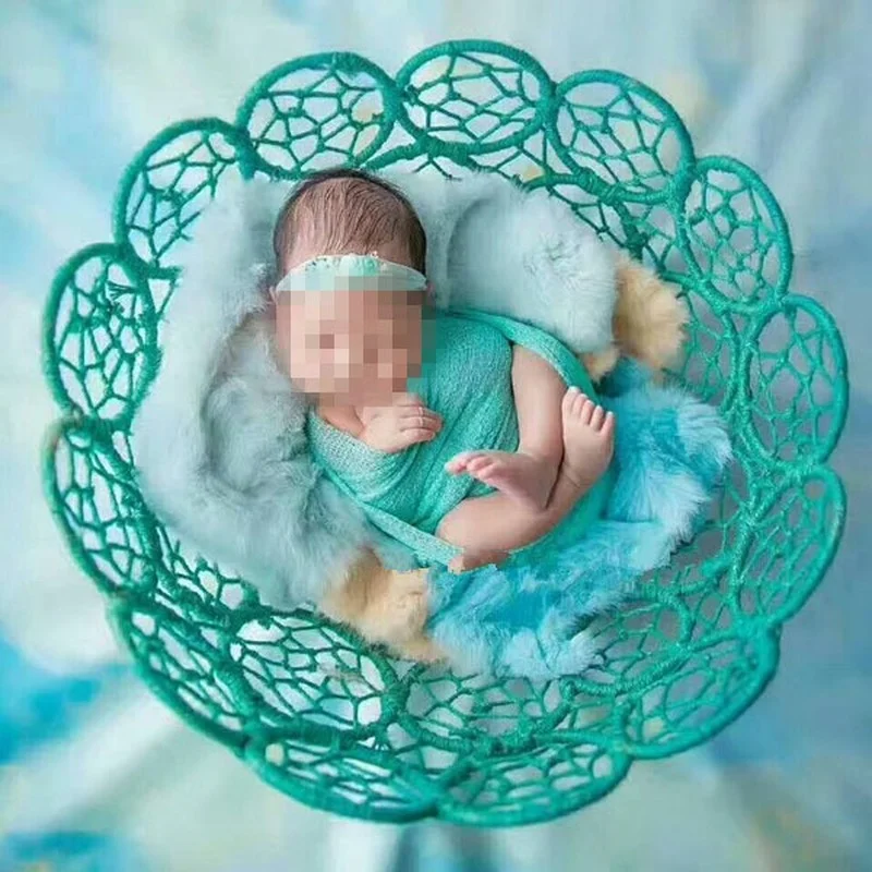 Newborn Photography Props Boy Girl 50cm Hollow Woven Chair Bed Colorful Flower Basket Posing Furniture  Accessories