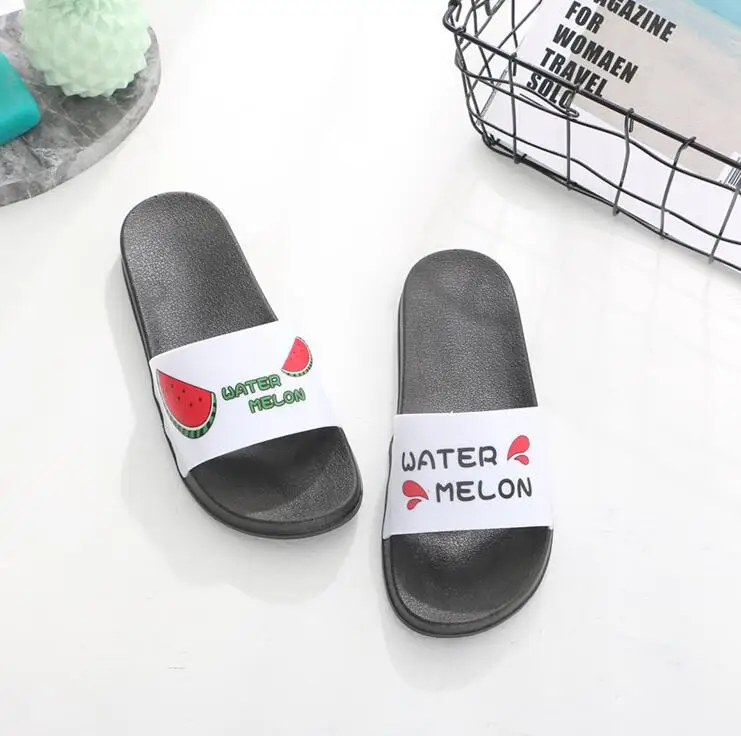 Шлепанцы женские с рисунком фруктов мультяшный арбуз банан домашние тапочки