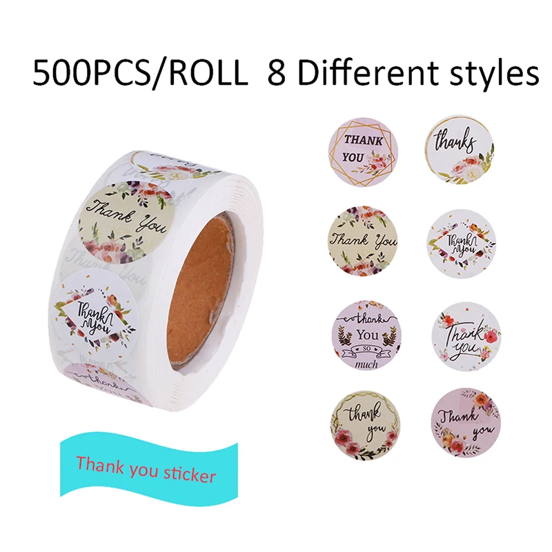 

500 Pcs/Roll Round Thank You Stickers Seal Labels with Flower Pattern Stickers Labels for Scrapbooking Stationery Stickers