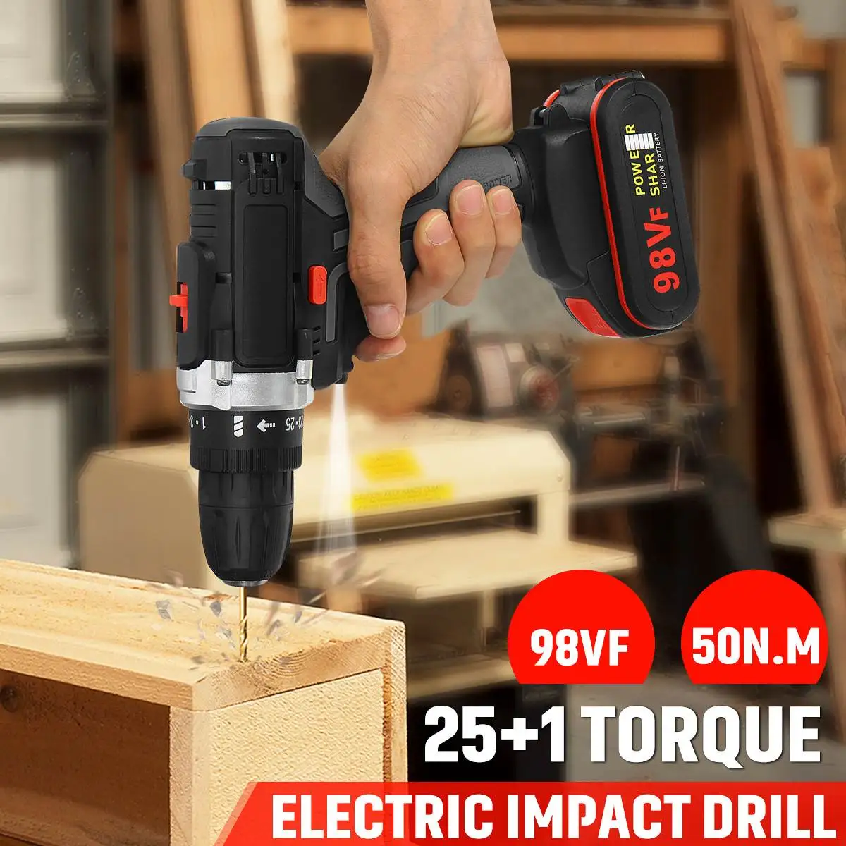 

21V Electric Impact Drill 50N.M Cordless Screwdriver Electric Power Screwdriver Drill Home Building DIY Tools High Torque