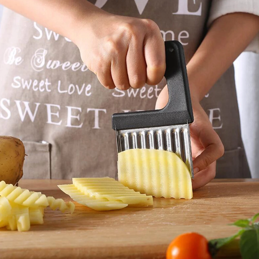 

Kitchen Knives Potato Wavy Edged Knife Stainless Steel Potato Chip Dough Vegetable Fruit Crinkle Cutter Blade Slicer Gadget Tool