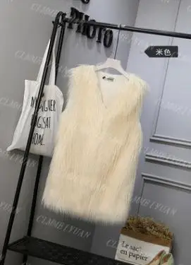 beige Новинка S/3Xl женские длинные жилеты из искусственного меха зима-осень пушистые меховые куртки без рукавов с v-образным вырезом Модные жилеты из искусственного меха J3047 - Цвет: beige