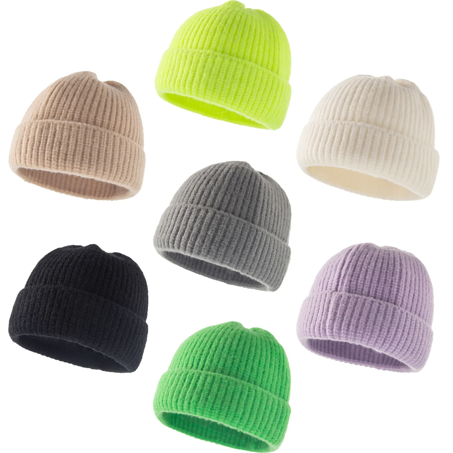 

New Autumn and Winter Hats Pure Color Light Board Men and Women Streaks Warm Hat Baotou Knitted Hat Winter Hat