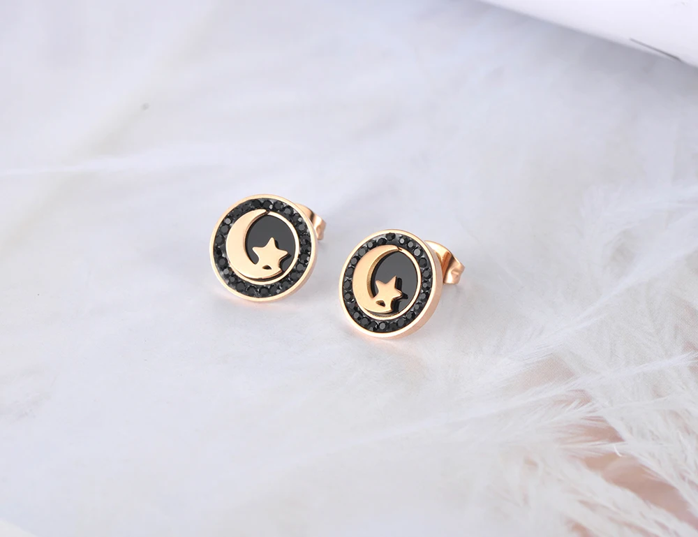 LOKAER Модные серьги Любовь Луна Звезда из титановой нержавеющей стали с кристальной белой раковиной для женщин и девочек, украшения на штырьках E19198.