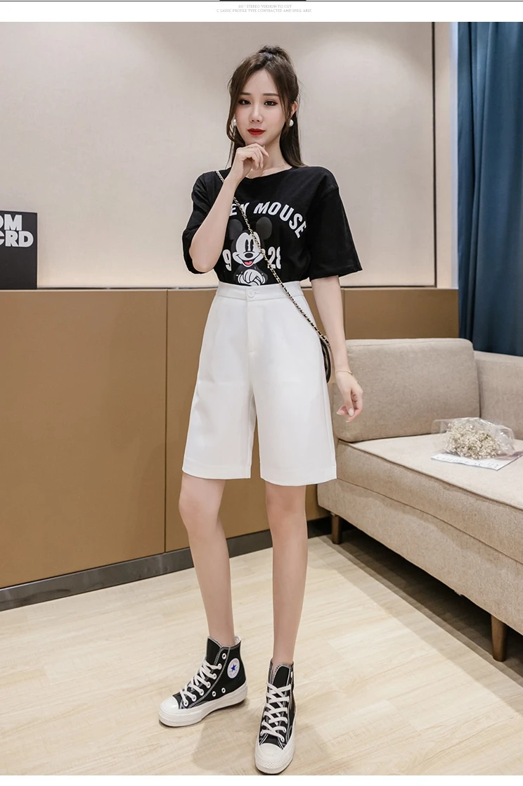 

2021 Summer New Women High Waist Solid Color Straight Suit Shorts Female Fashion Slim Casual Wide Leg Half Pants 5127