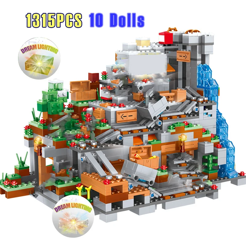 

1315PCS Compatible My Worlds Bricks Creatored Technic Building Blocks Designer Mountain Cave Bricks Toys For Boys Kids