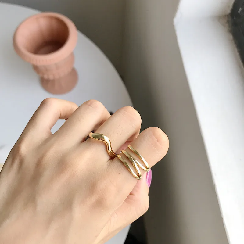 Модное Золотое круглое обтекаемое Открытое кольцо Leouerry с тремя кольцами